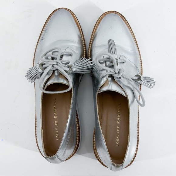 Loeffler Randall Callie Silver Metallic Leather Lace Up Oxfords Size 6.5 - Picture 5 of 7